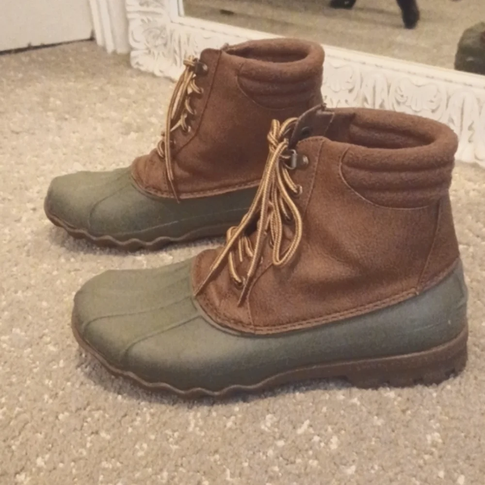 Sperry Top Sider Waterproof Duck Boot Olive and Tan